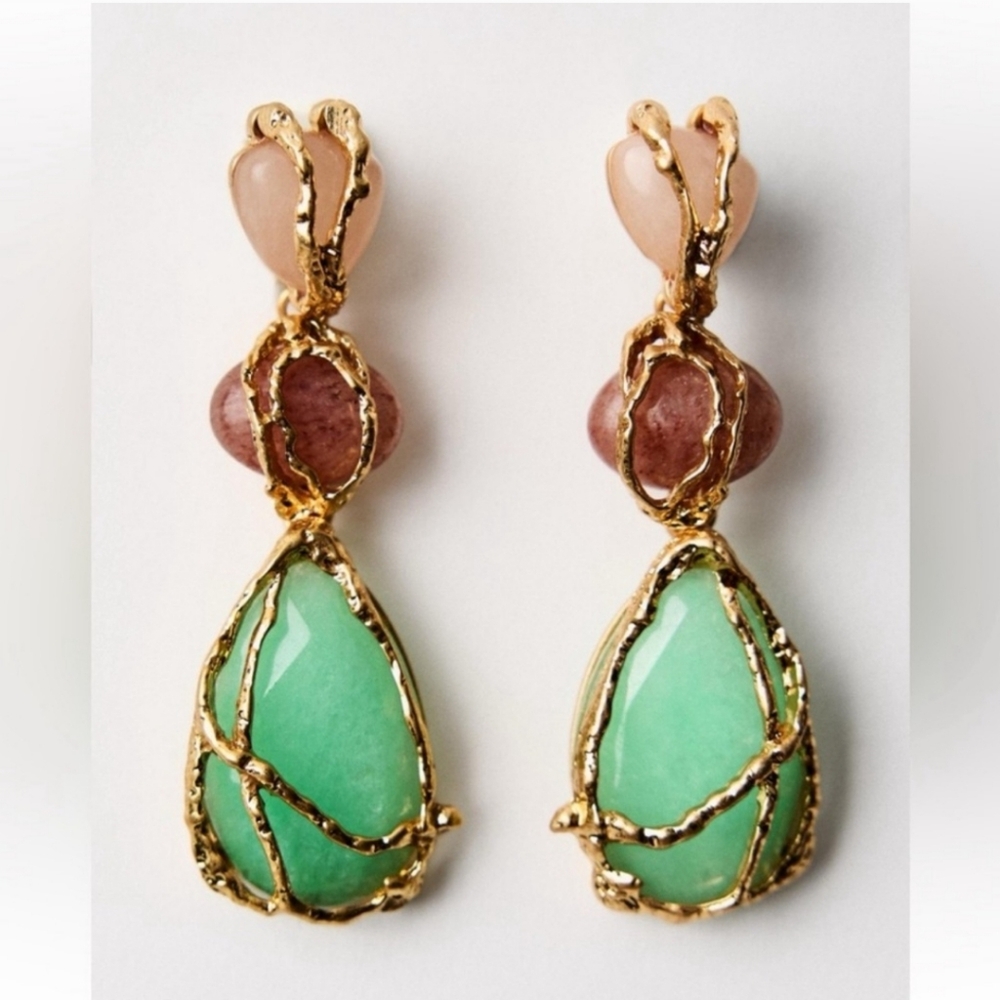 ZARA NEW WOMAN SS24 GOLDEN EARRINGS WITH INSET STONES